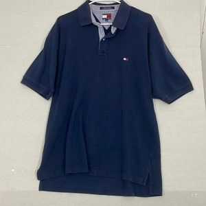 Tommy Hilfiger Polo Shirt, Short Sleeves, Cotton, Navy Blue, XL